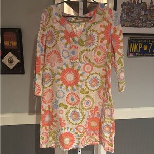 Boden Linen Floral Dress | Size 10 (No Tag) | 3/4 Sleeve | Excellent Condition